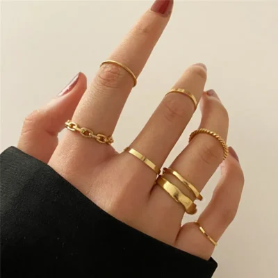 Modyle 10 pcs/set Bohemian Ring Set Gold Silver Color Wide Rings For Women Girls Simple Chain Finger Tail Rings 4