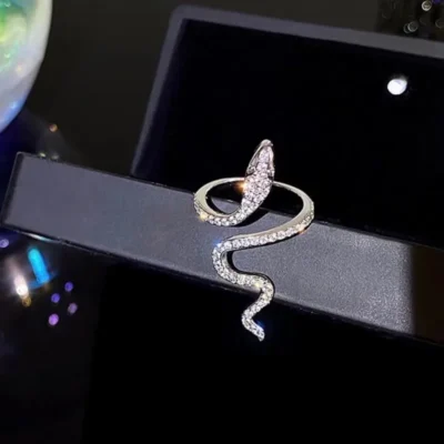 Gothic Rhinestones Open Snake Ring Adjustable Animal Rings Reptile for Men Women Fashion Punk Boy Girl Birthday Jewelry Gifts 6