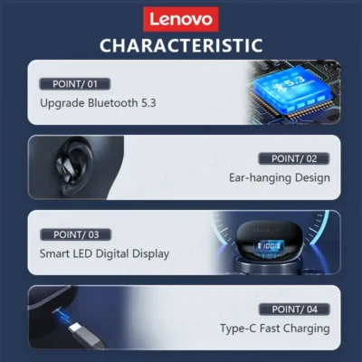 Lenovo LP75 Bluetooth 5.3 Earphones TWS Wireless Sport Headphones LED Digital Display HiFi Stereo Noise Reduction Gaming Earbuds 5