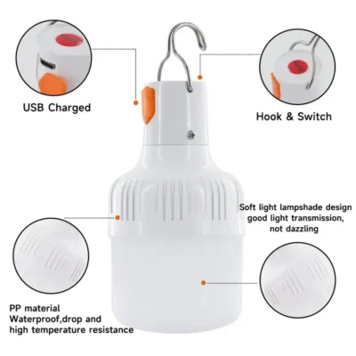 Outdoor USB Rechargeable LED Lamp Bulbs High Brightness Emergency Light Hook Up Camping Fishing Portable Lantern Night Lights 3