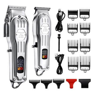 2 in 1 Full Metal Combo Kit Barber Hair Clipper For Men Professional Electric Beard Hair Trimmer Rechargeable Haircut 6