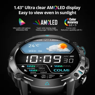 COLMI M42 Smartwatch 1.43'' AMOLED Display 100 Sports Modes Voice Calling Smart Watch Men Women Military Grade Toughness Watch 3