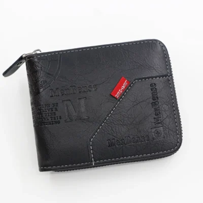 Men's Wallet Made of PU Wax Oil Skin Purse for Men Coin Purse Short Male Card Holder Wallets Zipper Around Money Coin Purse 6