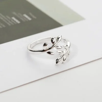 Charms Two colors Olive Tree Branch Leaves Open Ring for Women Girl Wedding Rings Adjustable Knuckle Finger Jewelry 4