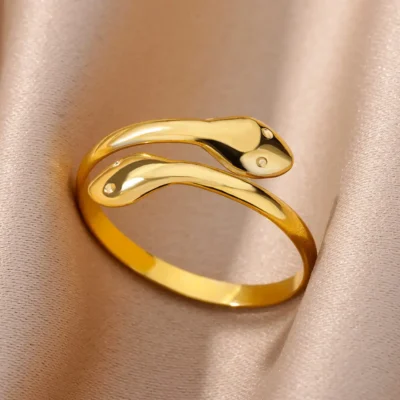 Stainless Steel Snake Rings For Women Men Gold Color Open Adjustable Zircon Ring Vintage Gothic Aesthetic Jewelry anillos mujer 6