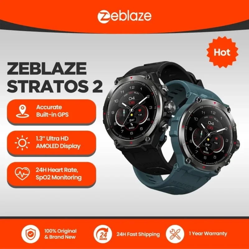 Zeblaze Stratos 2 GPS Smart Watch AMOLED Display 24h Health Monitor 5 ATM Long Battery Life Smartwatch for Men 1