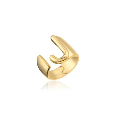 Hollow A-Z Letter Gold Color Metal Adjustable Opening Ring Initials Name Alphabet Female Party Chunky Wide Trendy Jewelry 5