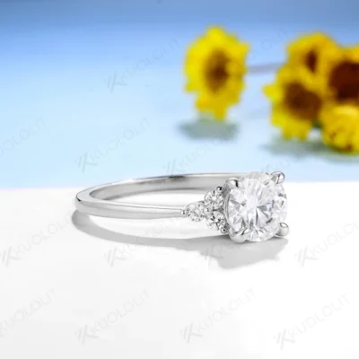 Kuololit 1CT 6.5mm Moissanite D/VVS Rings for Women Solid 925 Sterling Silver With Certificate Solitaire Ring for Engagement 2