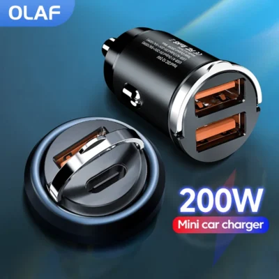 Olaf Pull Ring 200W USB C Car Charger Fast Charging QC3.0 Type C PD Quick Phone Charger In Car For iPhone Xiaomi Samsung Huawei 1