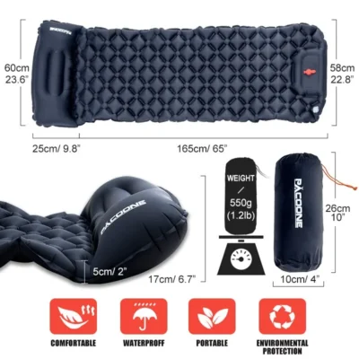 Outdoor Camping Inflatable Mattress Sleeping Pad With Pillows Ultralight Air Mat Built In Inflator Pump Hiking 2