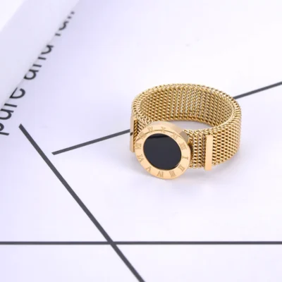 Original Design Roman Numerals Network Chain Rings Titanium Stainless Steel Black Acrylic Wedding Rings For Women 5