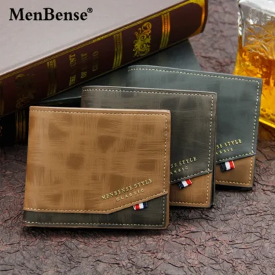 New Men's Wallet Short Cross Section Youth Tri-fold Wallet Stitching Business Multi-card Zipper Coin Purse Wallet Passport Cover 2