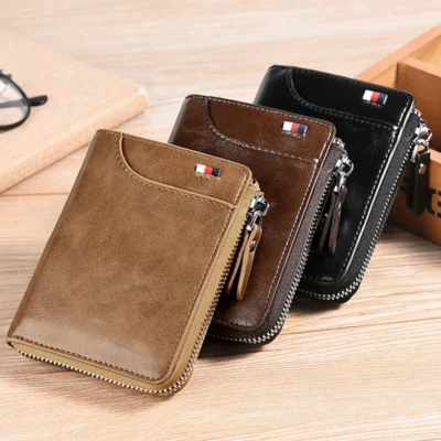 Mens Wallet Leather Business Card Holder Zipper Purse Luxury Wallets for Men RFID Protection Purses Carteira Masculina Luxury 2