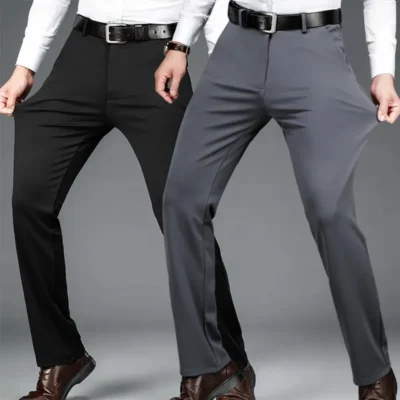 Men's Summer Thin Fashion Business Casual Suit Pants Long Pants Men's Elastic Straight Sleeve Formal Pants Plus Size 28-40 1