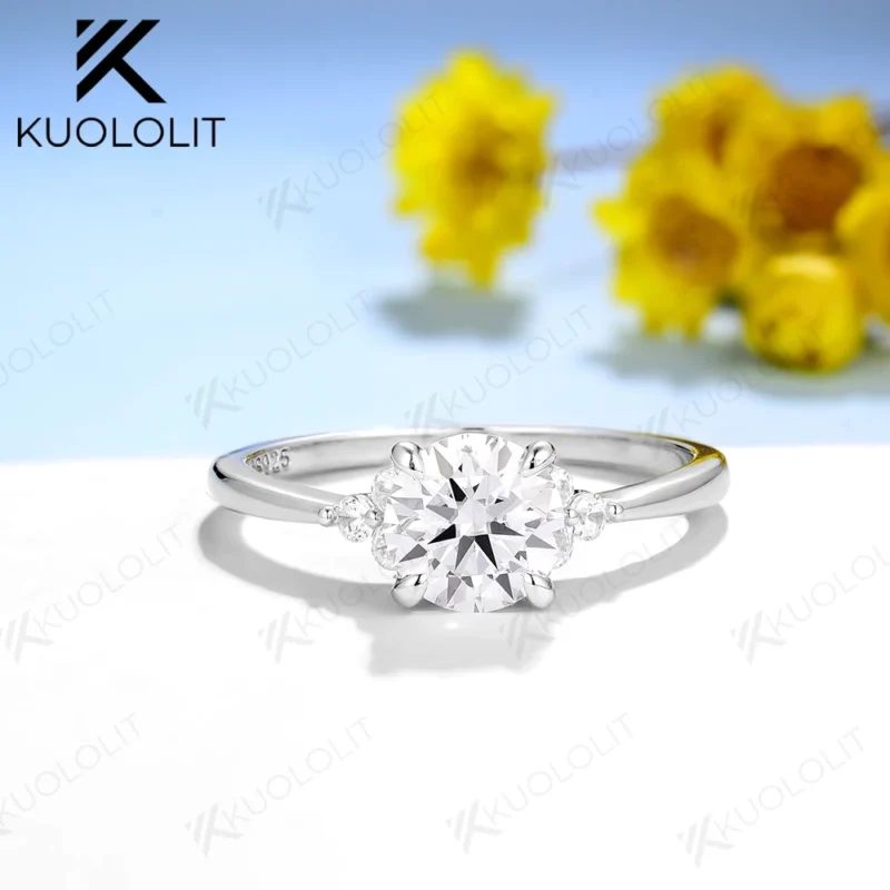 Kuololit 1CT 6.5mm Moissanite D/VVS Rings for Women Solid 925 Sterling Silver With Certificate Solitaire Ring for Engagement 1