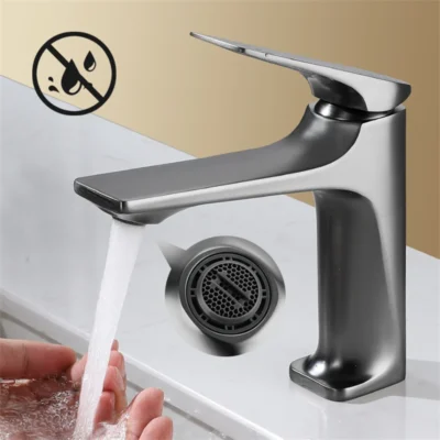 NHLYX New Modern Bathroom Sink Faucet Single Handle Deck Mounted Wash Basin Water Tap Brass Core Hot And Cold Mixer Torneira Pia 2