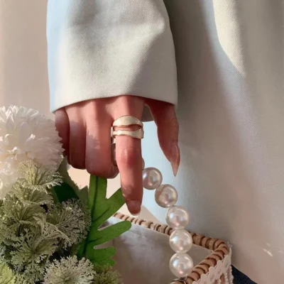 Retro Gold Color Double Oil Drip Open Rings Women Luxury Irregular Adjustable Finger Ring New Trendy Wedding Jewelry Gift 3