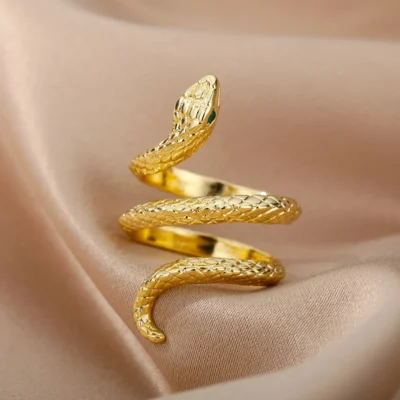 Stainless Steel Snake Rings For Women Men Gold Color Open Adjustable Zircon Ring Vintage Gothic Aesthetic Jewelry anillos mujer 5