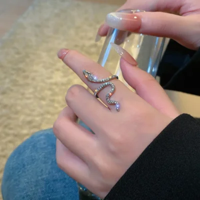 Gothic Rhinestones Open Snake Ring Adjustable Animal Rings Reptile for Men Women Fashion Punk Boy Girl Birthday Jewelry Gifts 5