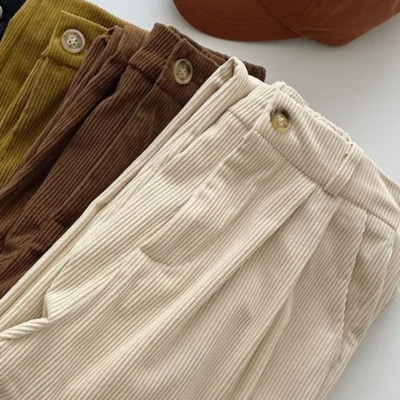 ZOKI High Waist Women Retro Corduroy Pants Fall Straight Causal Full Length Trousers Vintage Coffee Pockets All Match Pants New 4