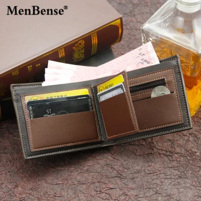 New Men's Wallet Short Cross Section Youth Tri-fold Wallet Stitching Business Multi-card Zipper Coin Purse Wallet Passport Cover 4