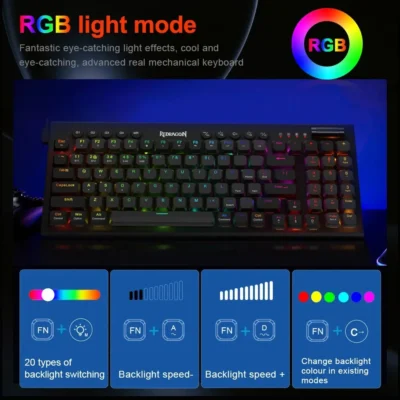 REDRAGON Sion K653 Pro RGB Support Bluetooth 5.0 Wireless USB 2.4G 3 Mode Slim Mechanical Gaming Keyboard 94 Keys for Compute PC 3