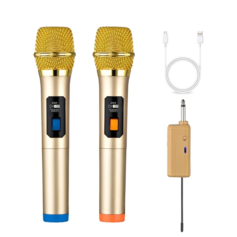 Heikuding Wireless Microphone UHF Dual Cordless Dynamic Mic System with Rechargeable Receiver for karaoke Singing Dj Microphone 1