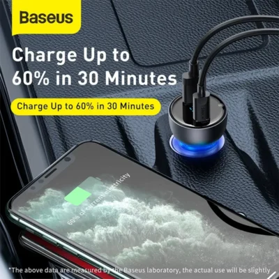 Baseus 65W PPS Car Charger USB Type C Dual Port PD QC Fast Charging For Laptop Translucent Car Phone Charger For iPhone 2