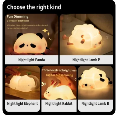 Cute LED Night Light Touch Sensor Cartoon Kid's Nightlights Silicone Child Holiday Christmas Gift Bedside Lamp Bedroom Decor 6