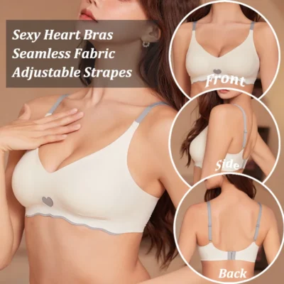 Sexy Push Up Bras For Women Love Heart Pattern Brassiere Deep V Neck Cute Underwear Female Seamless Wireless Soft Lingerie 4