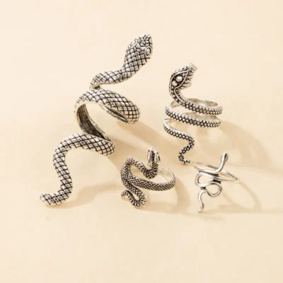 Vintage Snake Animal Rings for Women Gothic Silver Color Geometry Metal Alloy Finger Various Ring Sets Jewelry Wholesale 4