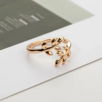 Charms Two colors Olive Tree Branch Leaves Open Ring for Women Girl Wedding Rings Adjustable Knuckle Finger Jewelry 3