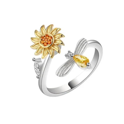 Sunflower swivel ring anxiety relief sunflower opening ring J012 5