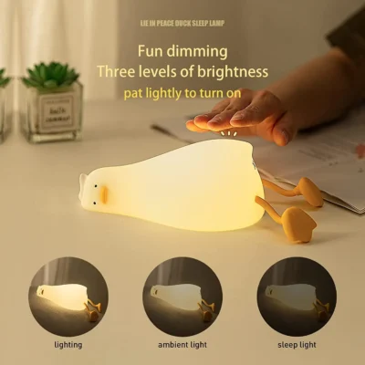 Benson Lying Flat Duck Night Light, LED Squishy Duck Lamp, Cute Light Up Duck, Silicone Dimmable Nursery Nightlight, 2