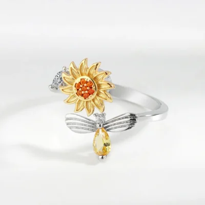Sunflower swivel ring anxiety relief sunflower opening ring J012 4