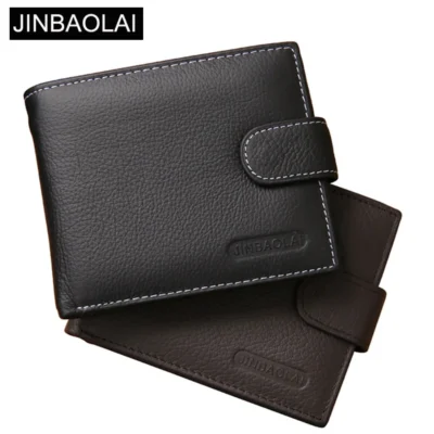 JINBAOLAI Leather Men Wallets Cow Leather Solid Sample Style Zipper Purse Man Card Horders Famous Brand High Quality Male Wallet 3