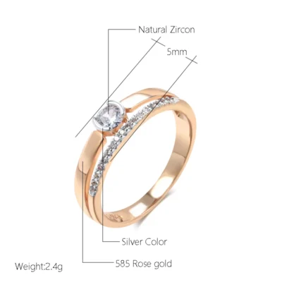 Kinel Luxury Natural Zircon Rings For Women 585 Rose Gold Silver Color Mix Setting Slim Design Daily Bride Wedding Jewelry 2