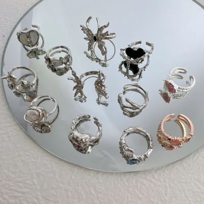 17KM Y2K Crystal Rings Kpop Heart Adjustable Ring Irregular Geometry Punk Vintage Rings Set for Women Girls New Fashion Jewelry 2