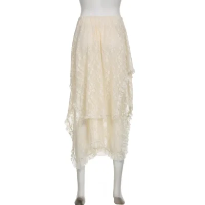Y2K Beige Fairycore Boho Asymmetrical Lace Trim Midi Skirts Womens Low Waist A Line Vintage Summer Harajuku Holiday Outfits New 6