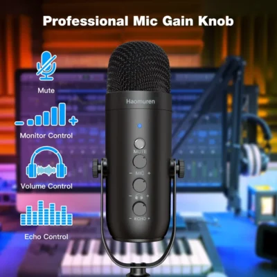 Professional USB Streaming Podcast PC Microphone Studio Cardioid Condenser Mic Kit with Boom Arm For Recording Twitch YouTube 5
