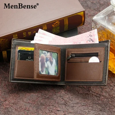 New Men's Wallet Short Cross Section Youth Tri-fold Wallet Stitching Business Multi-card Zipper Coin Purse Wallet Passport Cover 3