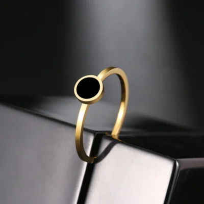 Stainless Steel Rings Fashion Trendy OL Style Anniversary Black Round Stone Ring For Women Jewelry Party Wedding Girls Gifts 1