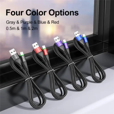 USLION LED 3A Type C Cable Micro USB Fast Charging Cord Wire For Samsung S23 Xiaomi Mobile Phone Charge USB Type C Charge Cables 6