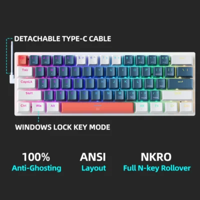 Machenike K500-B61 Mini Mechanical Keybaord 60% Form Factor 61Keys Gaming Keybaord Wired Full Key Hot-Swappable RGB Backlit 5