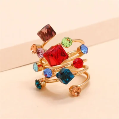 Trendy Metal Multi Stones Rings For Women Ladies Irregular Crystal Rhinestone Open Engagement Ring Luxury Oversized Jewelry Gift 3