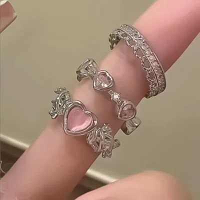 New Y2K Purple Crystal Irregular Heart Rings for Women Kpop Creative Heart Geometric Open Ring Punk Vintage Fashion Jewely Gifts 3