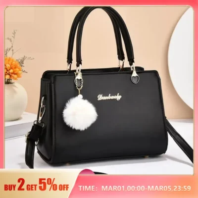 Women Plush Ball Decor Handbag Fashion Satchel Bag Stylish Purse and Tote Bag PU Leather Top Handle Shoulder Bags 1