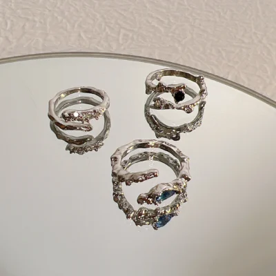 17KM Y2K Crystal Rings Kpop Heart Adjustable Ring Irregular Geometry Punk Vintage Rings Set for Women Girls New Fashion Jewelry 3