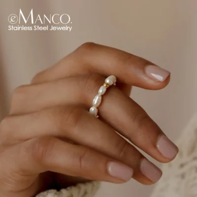 eManco Korean Imitation Pearl Minimalist Pearl Finger Ring White Round Pearl Ring Wedding Anniversary Gift 1