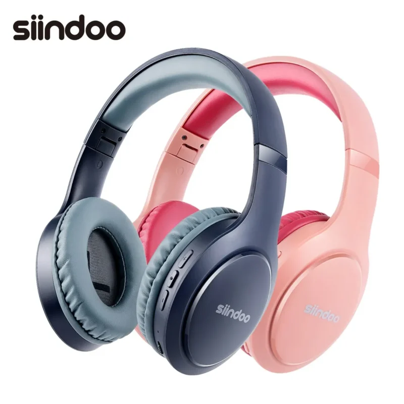 Siindoo JH-919 Wireless Bluetooth Headphones Pink&Blue Foldable Stereo Earphones Super Bass Noise Cancelling Mic For Laptop TV 1